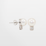 Arete perla botón con circón cuadrado