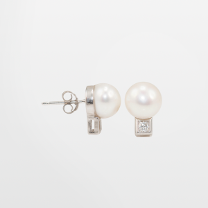 Arete perla botón con circón cuadrado