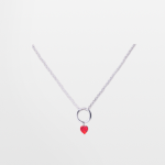 Juego de dije con cadena de plata con circulo y corazón de cristal rojo