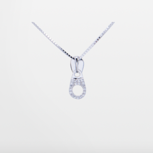Juego de dije con cadena de plata diseño de zipper con circones