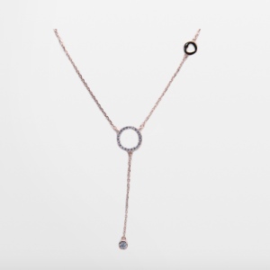 Juego de dije con cadena de oro rosa con circones