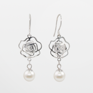 Arete diseño de flor con cristales y perla