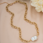 Collar corto de perla núcleo con cadena