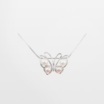 Juego de dije de plata con cadena en forma de mariposa y cuatro perlas