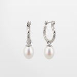 Arracadas de rodio con perla diseño torcido