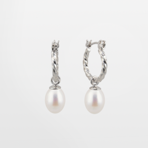 Arracadas de rodio con perla diseño torcido