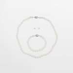 Juego de aretes, collar corto y pulsera con perlas